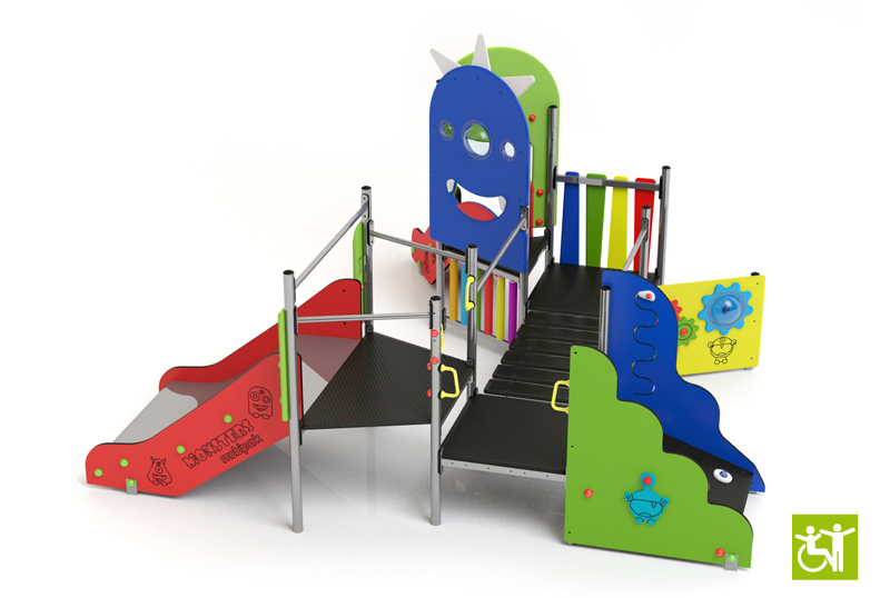 estructura monsters con tobogán urbano inclusivo